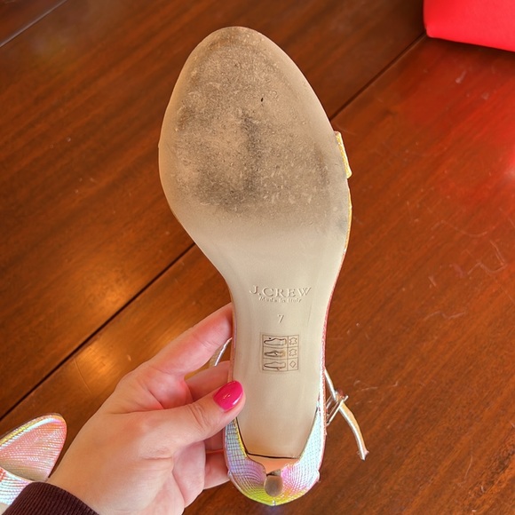 J. Crew Ankle Strap Sandal Size 7 Iridescent Snake Embossed Leather - Picture 2 of 8